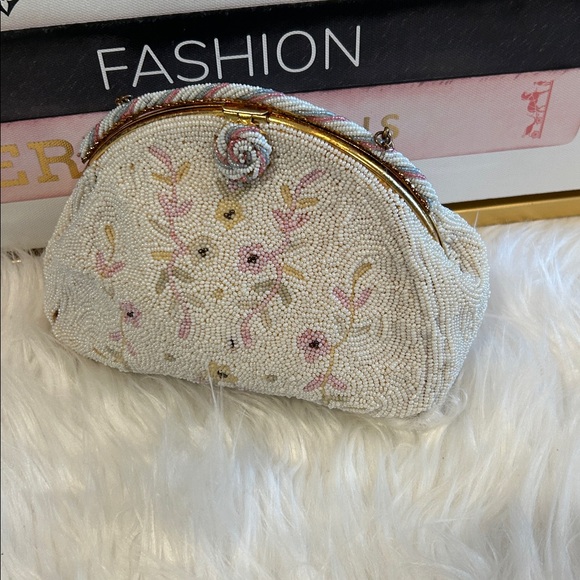 Vintage Domar Beaded Floral Evening Clutch Gold Handle - Picture 4 of 9